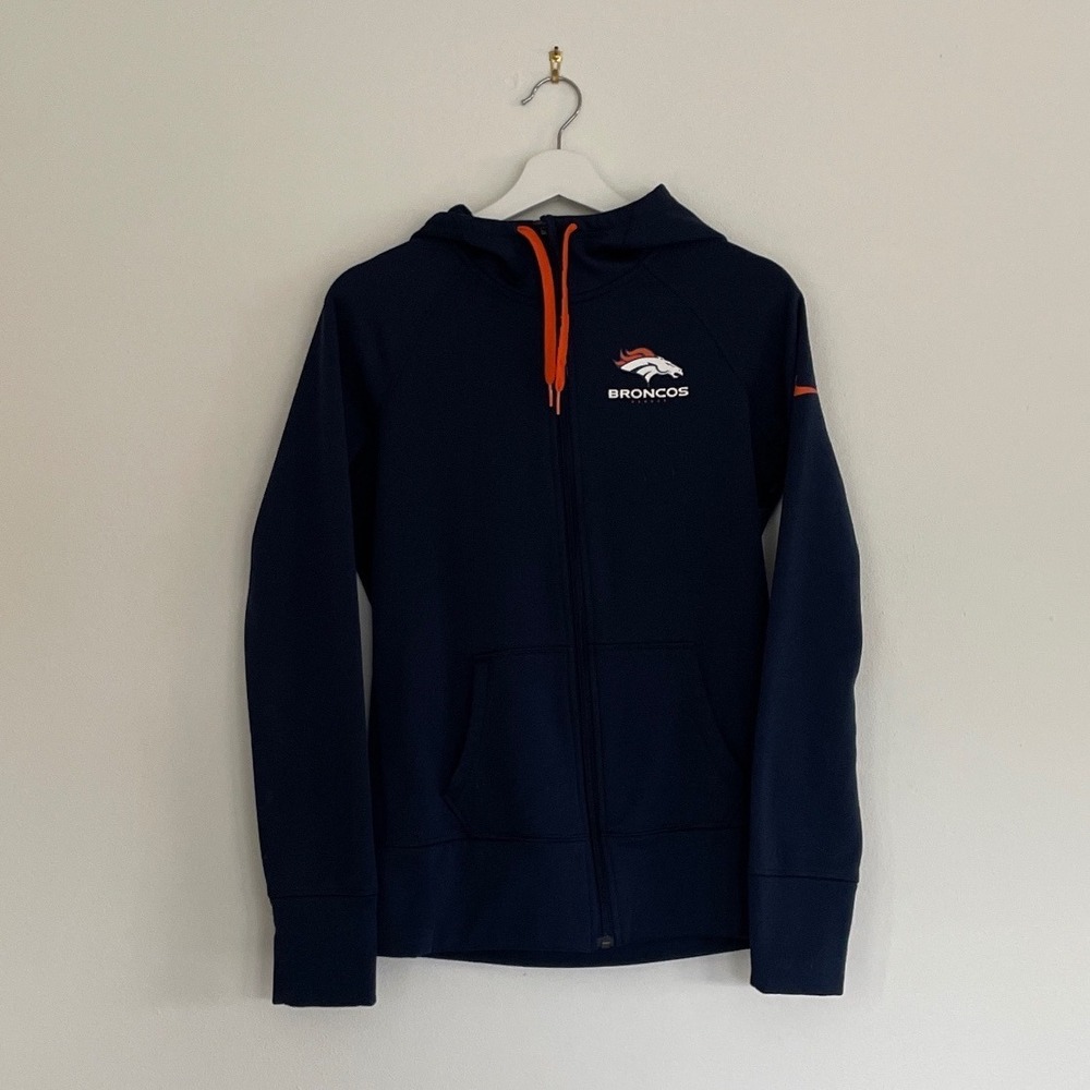 Nike Denver Broncos Therma FIT Full Zip Hoodie Navy NFL Team Apparel Adult Small